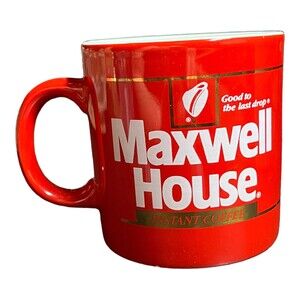 VTG 80s Maxwell House Instant Coffee Mug 10 oz. Tea Cup Red Gold Logo Promo Ad